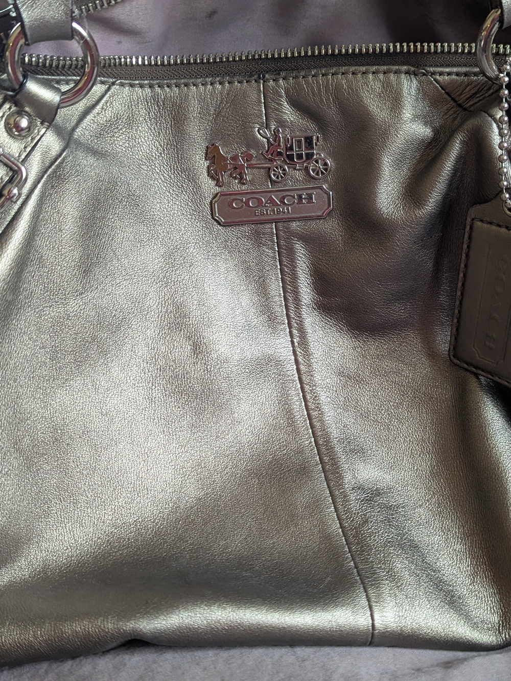 COACH Metallic Silver Tote Jacket-Style Bag